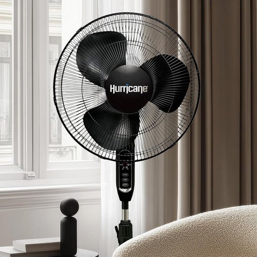 Hurricane Supreme Oscillating Pedestal Stand Fan with 3 Quiet Speeds, Black, 16" - Corded Electric Air Cooling Unit with Remote Control & Adjustable Height for Home, Apartment, Workshop or Office