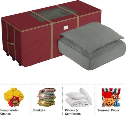 Elf Stor Christmas Tree Storage Tote - Rolling Container for 9-Foot Faux Trees & Holiday Decor | Red