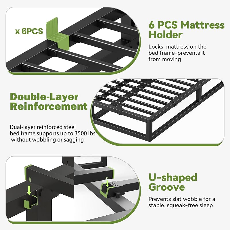 10 Inch Queen Bed Frame - Heavy Duty Metal Platform Base (Variation: 10 Inch+Queen)
