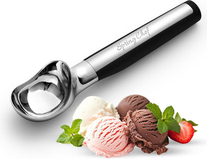 Spring Chef Heavy Duty Ice Cream Scoop - Dishwasher Safe Professional Tool for Gelato & Sundaes - Black