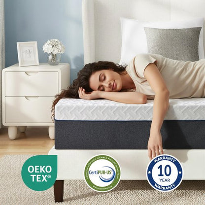 Gelsea 12 Inch Queen Size Mattress, Gel-Infused Green Tea Memory Foam Mattress for Back Pain Relief & Cool Sleep, Medium Plush Feel, Fiberglass Free & CertiPUR-US Certified, Mattress in a Box