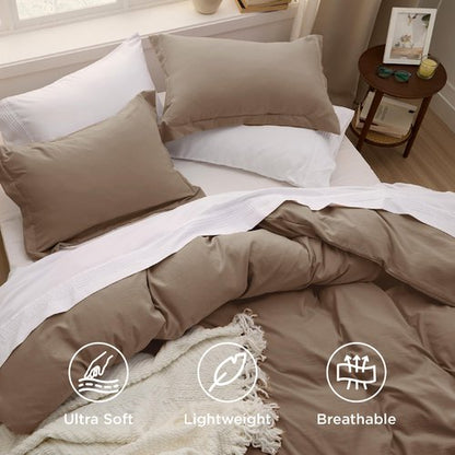 Bedsure Coffee Oversized King Duvet Cover - 3 Pieces Prewashed Cotton-Like Polyester Extra Soft Bedding Set, Includes 1 Duvet Cover 120x98 Inches with Zipper Closure & 2 Pillow Shams, No Comforter