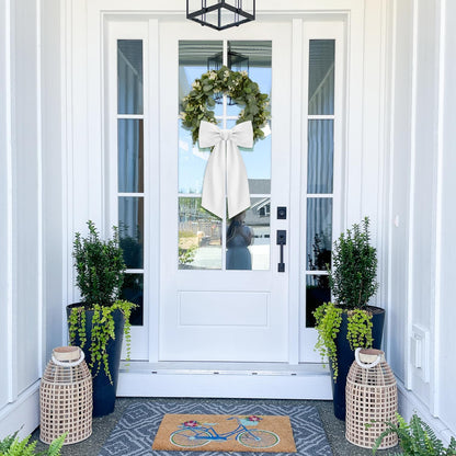 Skiennix White Wreath Sash - Elegant Linen Ribbon Bow for Front Door & Porch Decor | 2 Pcs Set