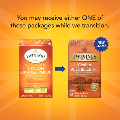 Twinings of London Ceylon Orange Pekoe Tea - Premium Flavor | Box of 20 Tea Bags