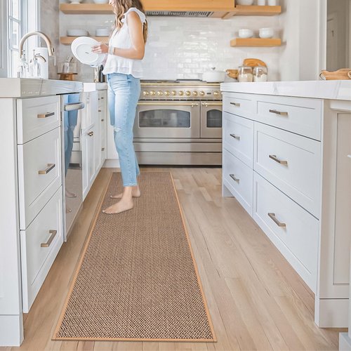 KIMODE Kitchen Runner Rugs 20"x70",Non-Slip Washable Runners for Kitchen Floor,Absorbent Beige Kitchen Mats for Floor,Farmhouse Hallway Runner Rug for Front Sink/Hallway/Laundry Room