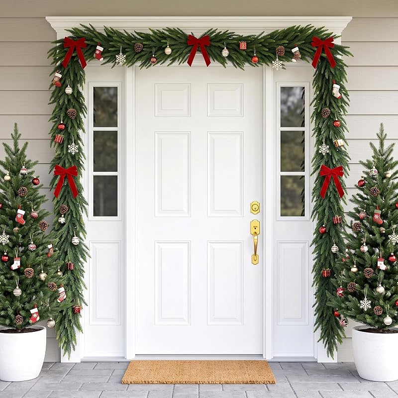 2-Pack 9ft Real Touch Norfolk Pine Garland with Butterfly Bows