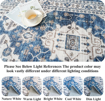 Skiennix 2x6 Washable Hallway Runner Rug - Ultra Soft Non-Slip Carpet for Indoor Use | Blue