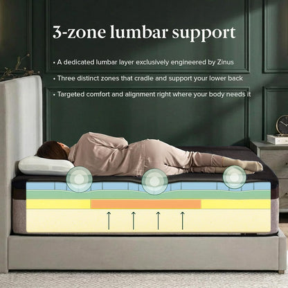 Zinus Lumbar+ 14-Inch Memory Foam Mattress - Premium Lumbar Support & Cooling Gel | Queen Size