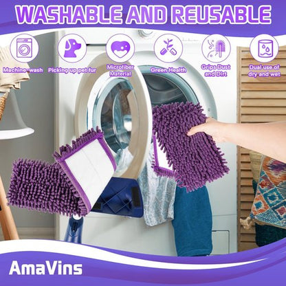 AmaVins Microfiber Pet Mop Pads - Reusable 18-Inch Cleaning Pads for Multi-Surface Floors | Attracts Pet Hair