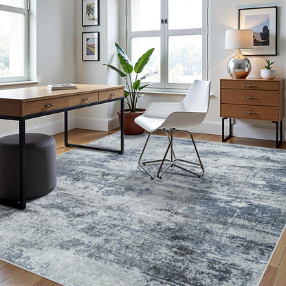 Skiennix 6x9 Area Rug - Washable Abstract Design for Living Room, Dining Room, or Bedroom - Non-Slip Blue Grey