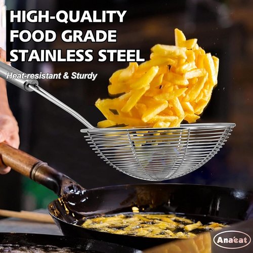 Anaeat Stainless Steel Spider Skimmer - Set of 3 Professional Kitchen Strainers with Long Handles (4.5", 5.3", 6.1")
