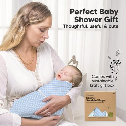 3-Pack Organic Baby Swaddle Sleep Sacks - Swaddles for Newborns, Infant 0-3 Months, Baby Girls, Boys, Soft & Snug Newborn Sleep Sack, Nursery Swaddling Blankets (Storm, OS)