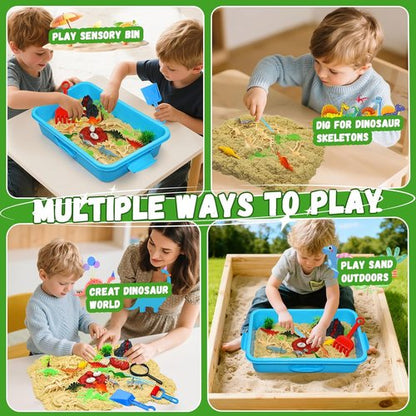Dinosaur Sensory Bin - Engaging Magic Sand Kit with Dino Figures & Tools | Perfect Gift for Kids 3+