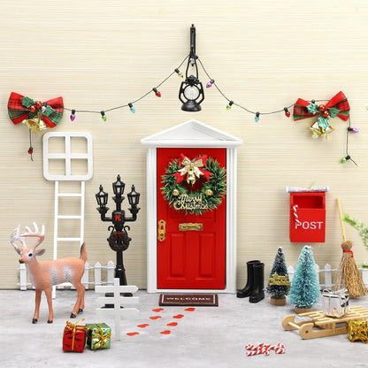 Shappy Christmas Elf Fairy Doors - 39 Pcs Enchanted Wooden Miniature Decor for Girls | Red Outdoor Xmas Accessories