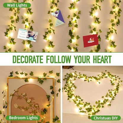 Skiennix 33ft LED Artificial Ivy Garland - 100 Fairy Lights for Home, Office & Outdoor Decor