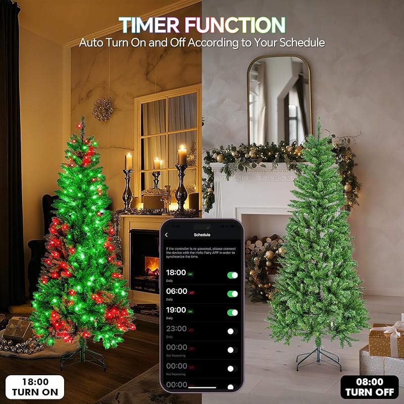 FANCILLUMA 6 ft Prelit Christmas Tree with 250 LED RGB Lights, App Remote Control, Green PVC Branches