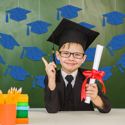 Whaline Graduation Cap Cutouts - Glitter Blue Confetti with 100 Glue Points | 50 Pcs, 5.7 Inch