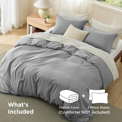 Bedsure Duvet Cover Full Size - Soft Double Brushed Bedding Set for Kids & Adults, Zipper Closure, 3 Pieces, Includes 1 Duvet Cover (80"x90") & 2 Pillow Shams, NO Comforter, Grey