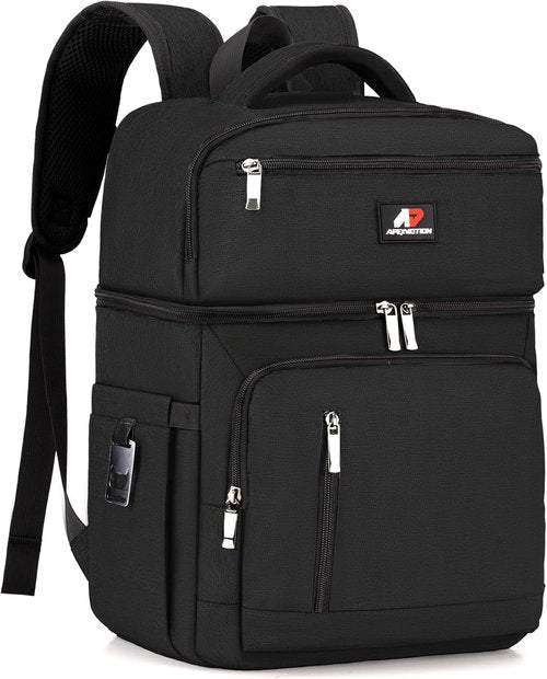 COOLJOB Insulated Cooler Backpack - Leakproof Lunch Bag with Waterproof Liner | Black, Double Roomy Design