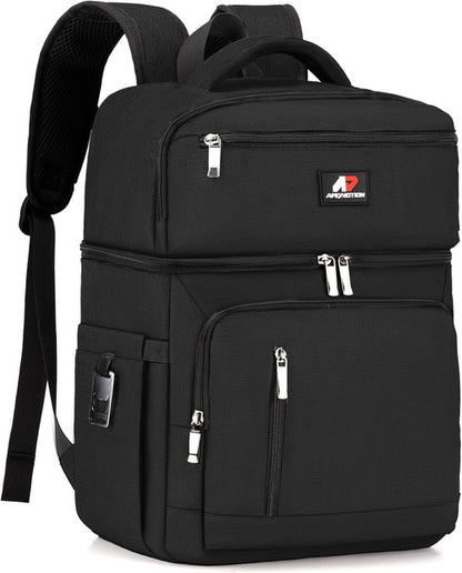COOLJOB Insulated Cooler Backpack - Leakproof Lunch Bag with Waterproof Liner | Black, Double Roomy Design