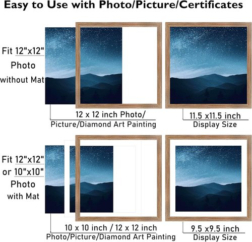 JCJMY Rustic Brown 12x12 Picture Frame - Includes 10x10 Mat for Diamond Art & Photos
