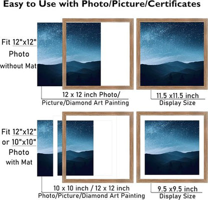 JCJMY Rustic Brown 12x12 Picture Frame - Includes 10x10 Mat for Diamond Art & Photos