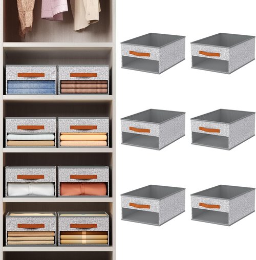 Homsorout Drawer Organizers - 6-Pack Foldable Pants Storage with Clear Window & Handles | Light Gray Fabric
