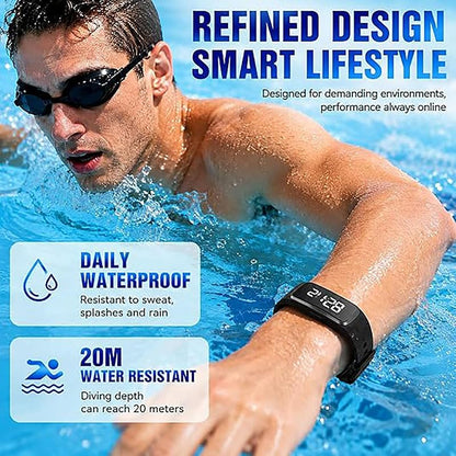 Dark Blue Vibrating Alarm Wristband - Silent Wake Wristwatch for Heavy Sleepers, Sleep Tracking & Step Counter