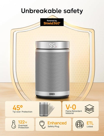 DREO Portable Electric Space Heater - 1500W PTC Ceramic with Thermostat & Remote | Eco-Friendly Design for Home & Office