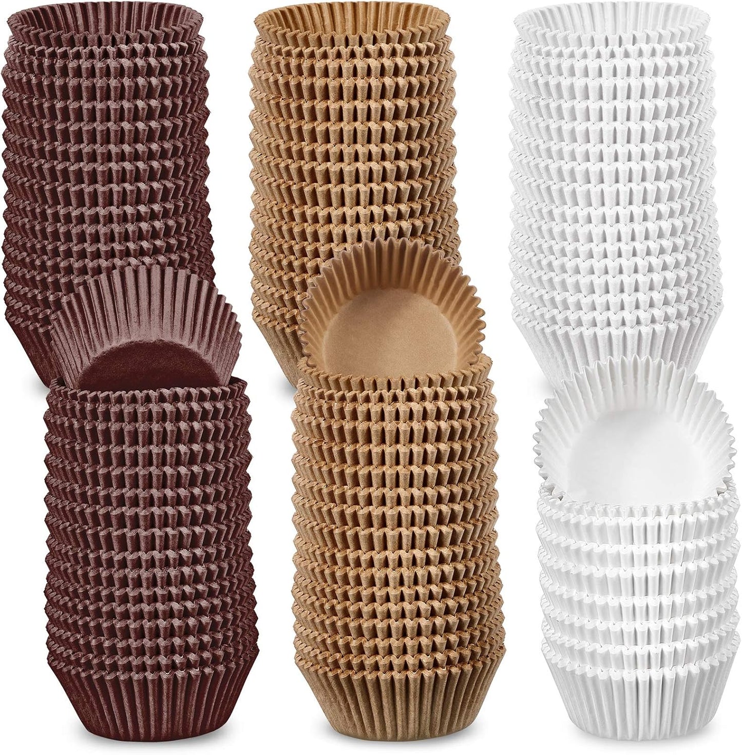 Zonon Cupcake Liners - 1000 Count Baking Paper Wrappers | Mini Brown & White 1.18 Inch Cases