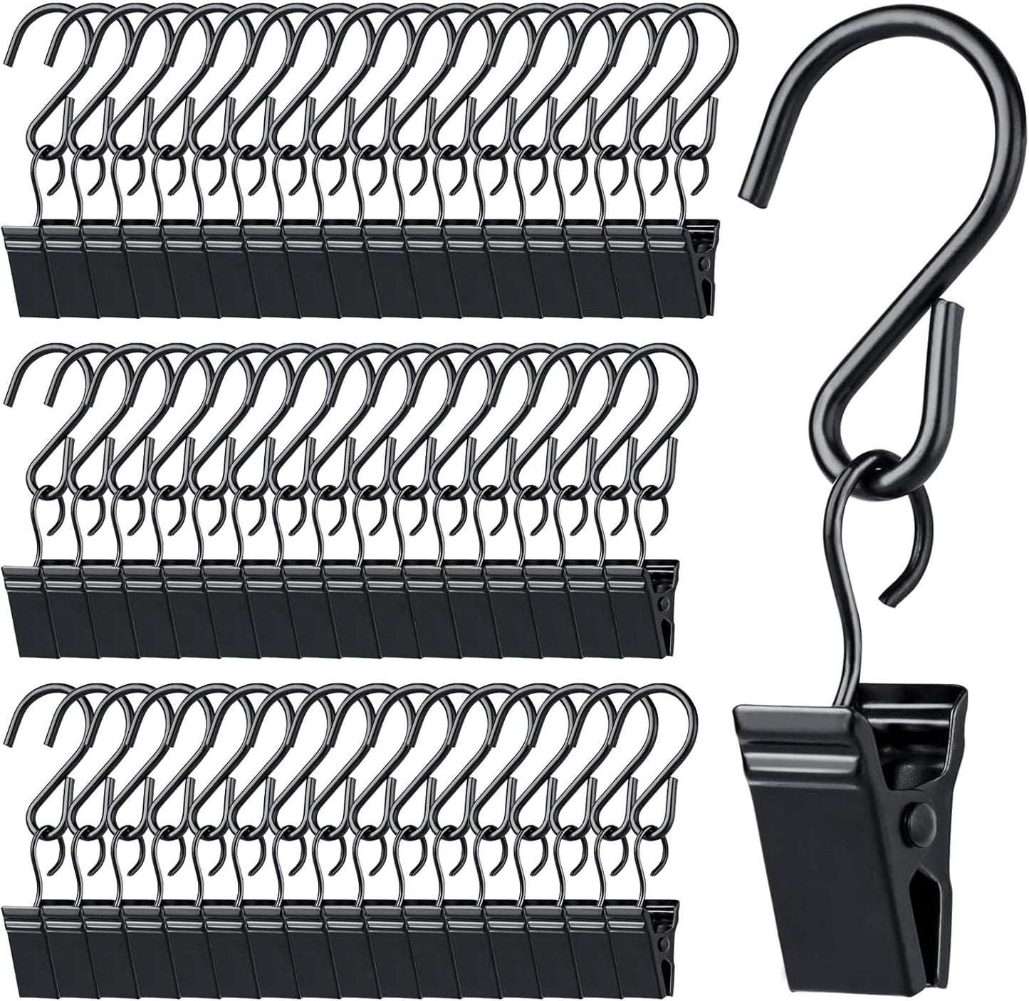 Skiennix 50Pcs Metal Curtain Hanging Clips - Anti-Rust S Hooks for Outdoor String Lights & Decor