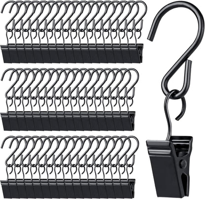 Skiennix 50Pcs Metal Curtain Hanging Clips - Anti-Rust S Hooks for Outdoor String Lights & Decor