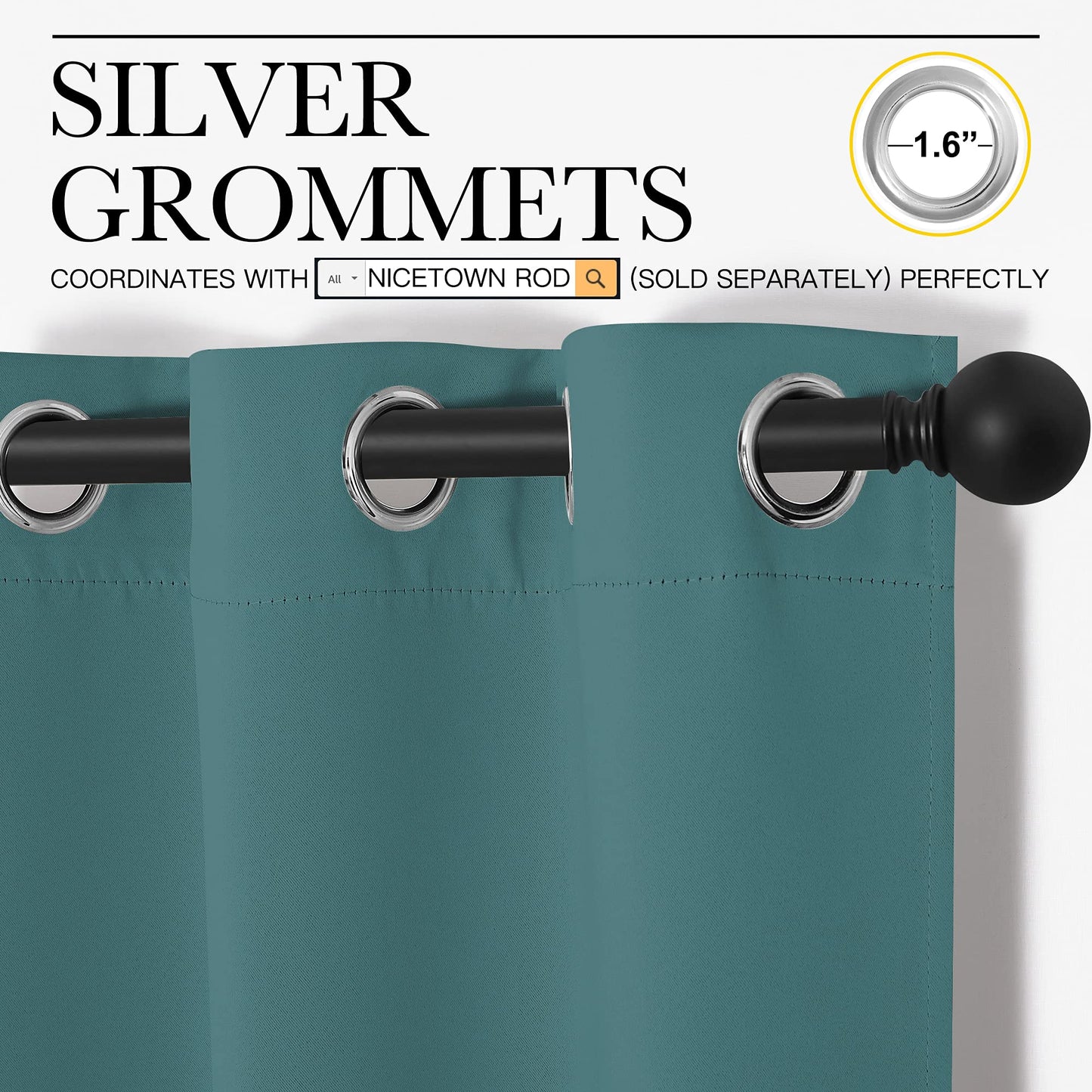 NICETOWN Window Curtain Panels, Thermal Curtains Insulated Solid Grommet Blackout Draperies/Drapes for Loft Window (Sea Teal, One Pair, 34 by 84-inch)