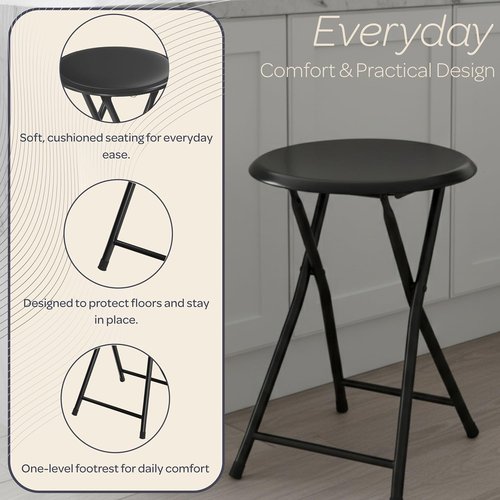 Lavish Home Folding Bar Stool - Heavy-Duty 18-Inch Padded Seats | Set of 2, 225lb Capacity (Black)