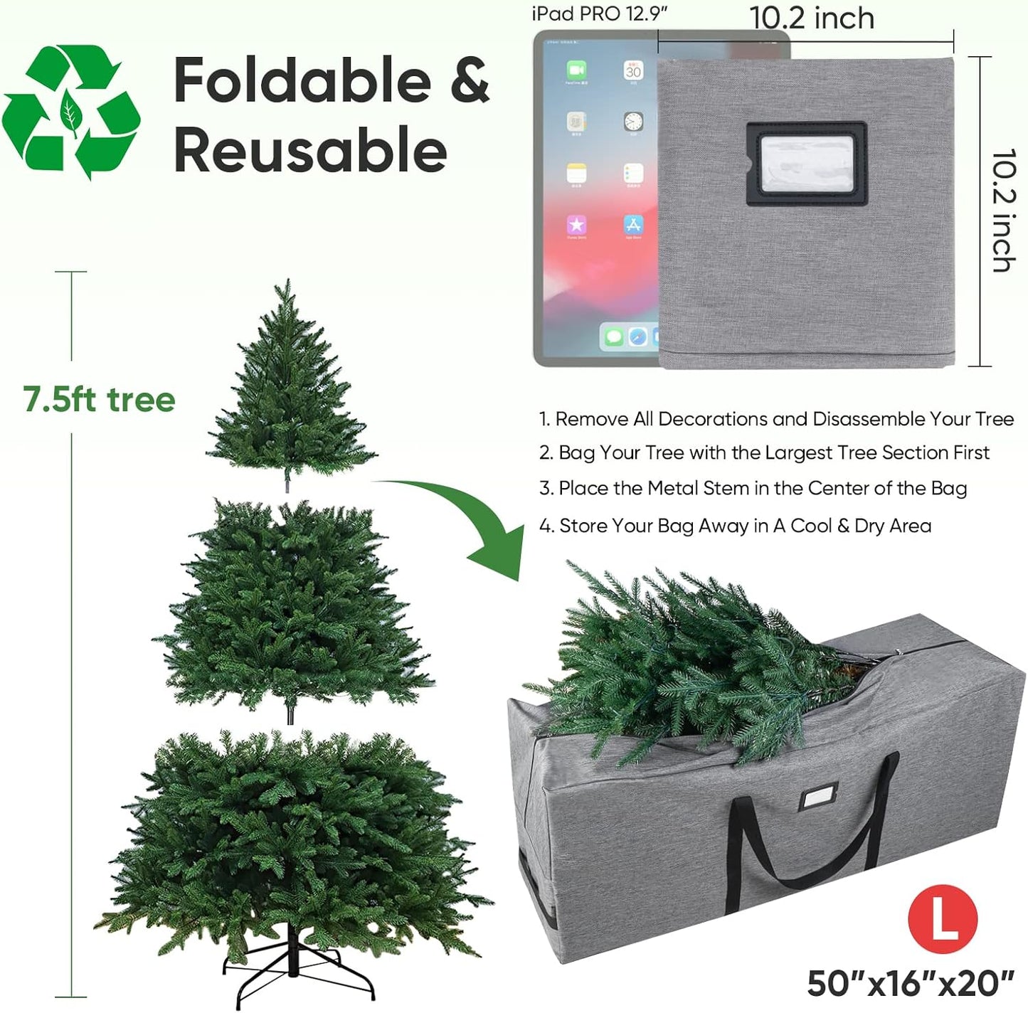 BALEINE Christmas Tree Storage Bag - 7.5FT with Christmas Wrapping Paper Organizer