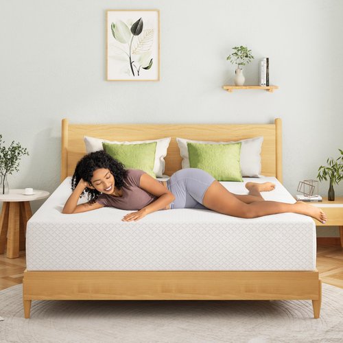 EGOHOME 10 Inch Queen Mattress, Memory Foam Mattress in a Box with Cooling Green Tea Gel, Relieve Pressure with Medium Firm Support, CertiPUR-US Certified, 80''L x 60''W, White