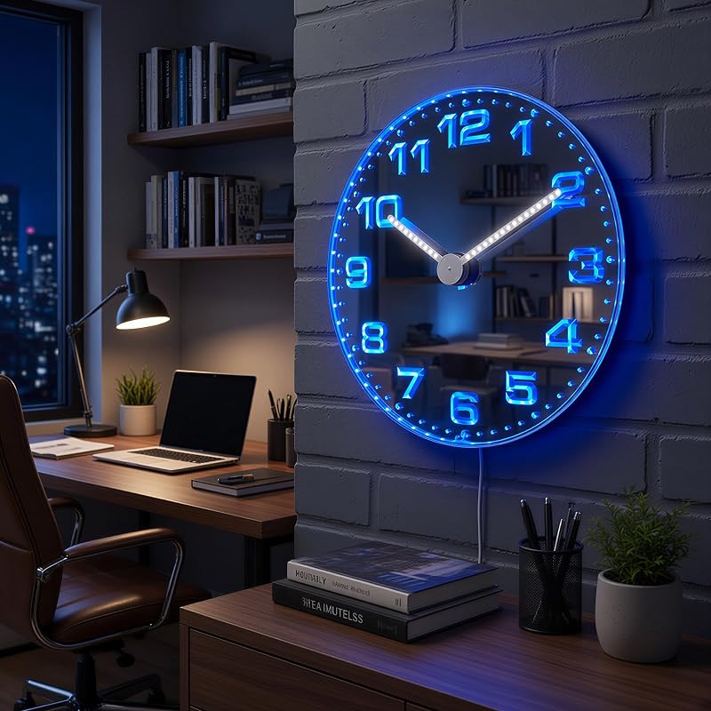 AdvPro GlowHands LED Neon Wall Clock - 18 Inch with RGB App & USB Power (Variation: Classic 1-12+18")