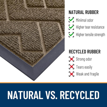 OLANLY Waterproof Front Door Mat - All-Season Indoor/Outdoor Doormat | Sturdy Natural Rubber, Herringbone Brick (Brown, 47x17)