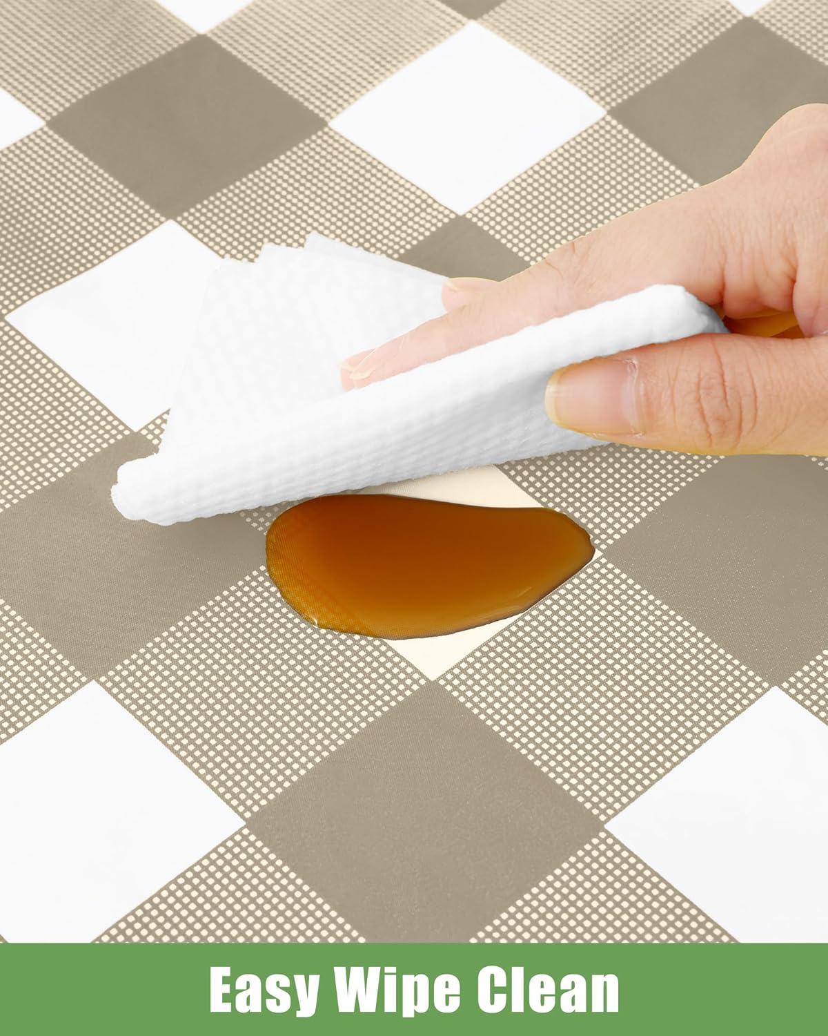 Smiry Gingham Disposable Tablecloths - 8 Packs of Waterproof 54 x 108 Inch Khaki & White Covers for Parties