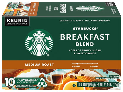 Starbucks Breakfast Blend Medium Roast Coffee K-Cup Pods - 40 Count (Pack of 4 Boxes)