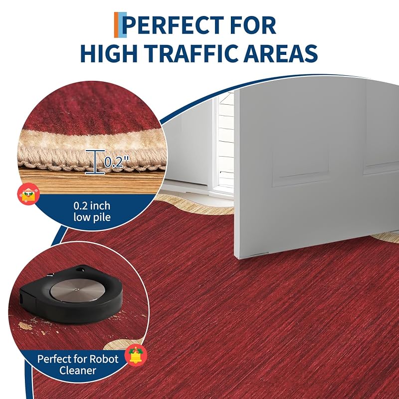 Christmas Red Scalloped 2x10 Runner Rug - Non-Slip, Machine Washable, Stain-Resistant