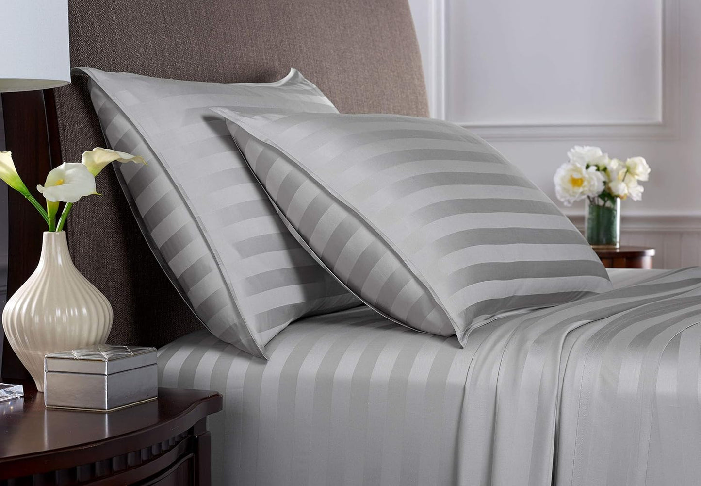 Pure Bamboo California King Sheets - 100% Organic Viscose Bed Sheet Set, Soft & Cooling, Jacquard Silver
