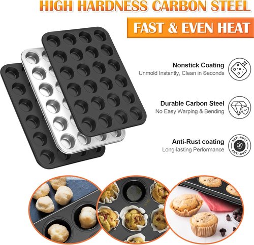 E-far Mini Muffin Pan - 24-Cup Nonstick Bakeware for Perfect Mini Muffins & Cupcakes | Oven Safe, Warp-Free
