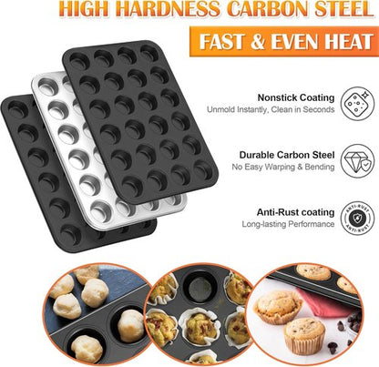 E-far Mini Muffin Pan - 24-Cup Nonstick Bakeware for Perfect Mini Muffins & Cupcakes | Oven Safe, Warp-Free