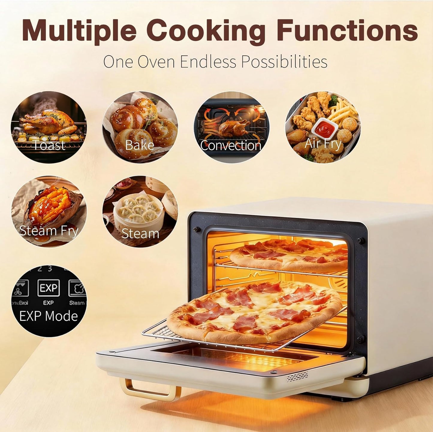 ROBAM Toaster Air Fryer Oven Combo - Large 1.2 Cu.Ft Convection Cooker with 32 Preset Recipes | Smart Touch Control (White)