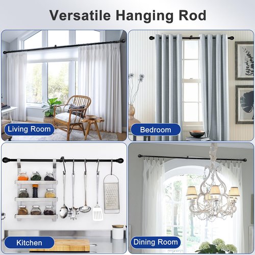 Black Curtain Rods for Windows 45 to 48 Inch, Heavy Duty Decorative Curtain Rods with Matte Black Lamp Style Finials, Adjustable 1" Diameter Metal Drapery Pole Set for Windows(S)