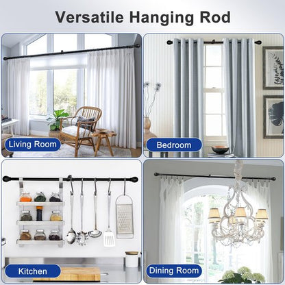 Black Curtain Rods for Windows 45 to 48 Inch, Heavy Duty Decorative Curtain Rods with Matte Black Lamp Style Finials, Adjustable 1" Diameter Metal Drapery Pole Set for Windows(S)