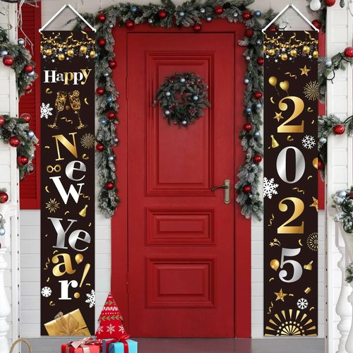 GOER New Year Banner - 72 Inch x 13 Inch Hanging Decoration for 2025 Party | Black Design