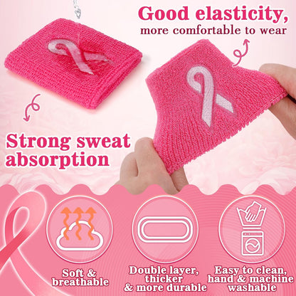 Skiennix Breast Cancer Awareness Wristbands - Pink Ribbon Elastic Sports Bands | 12/24/48 Pcs for Youth & Adults