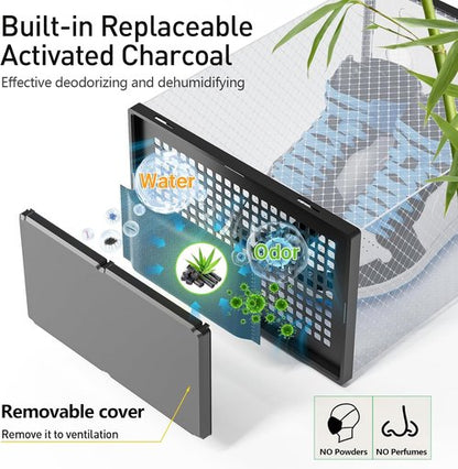 Kuject Activated Charcoal Shoe Organizer - 12 Pack XL Clear Stackable Storage Boxes | Dustproof Sneaker Display Containers for Closet & Entryway